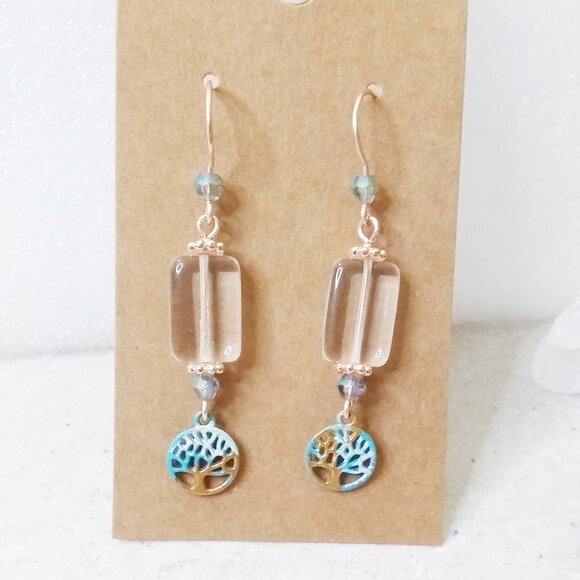 Hand Painted! Tree of Life Dangle Earrings! Rose Gold EarWires! Casual Boho Chic - Picture 2 of 8